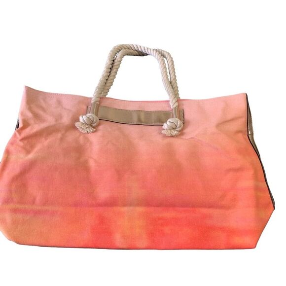 Victoria's Secret Canvas Tote Bag Pebbled Orange Ombre New with Tag - Picture 1 of 10